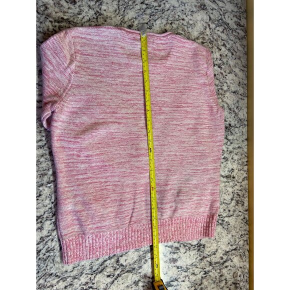 Chaps Womens Pink Marled Sweater Large Front Pockets Ribbed Trim Long Sleeve - Picture 6 of 9